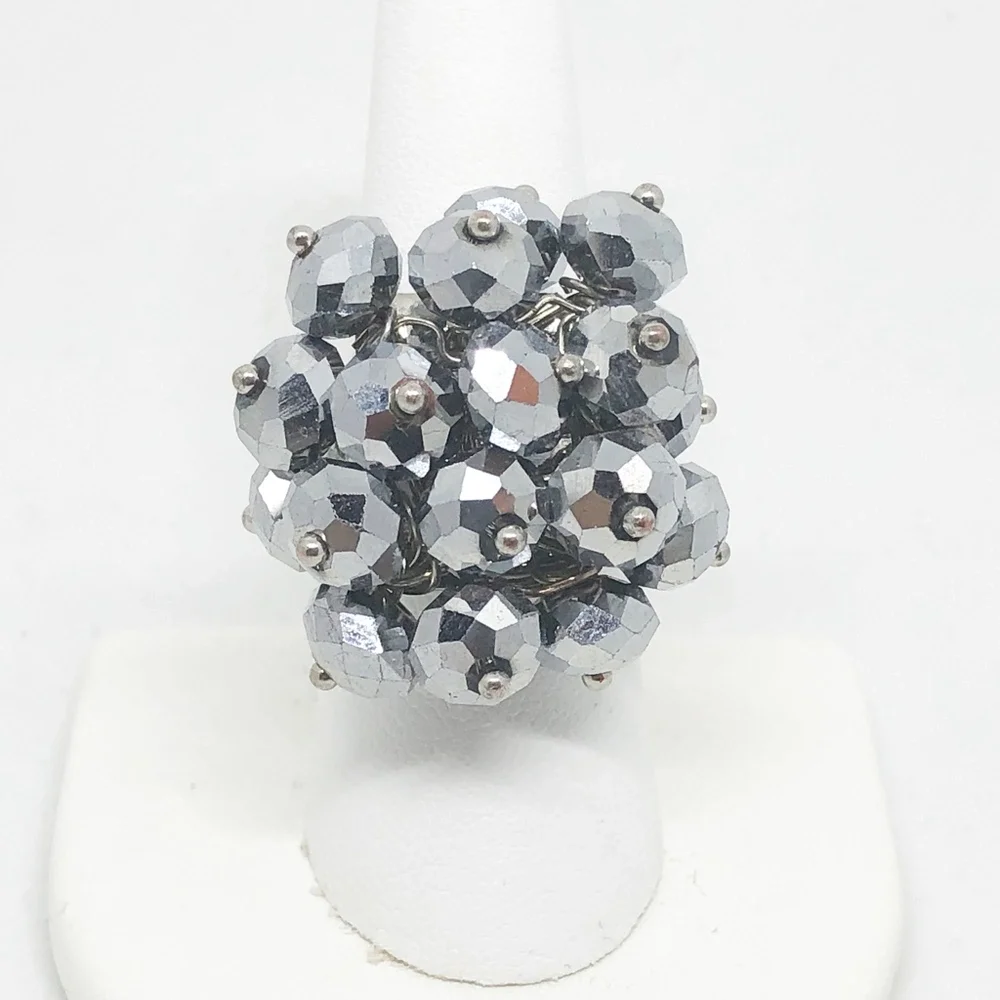 Crystal Bead Cocktail Ring Adjustable